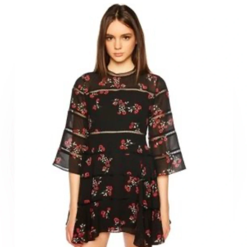 NWT Bardot Black Floral Long Sleeve Poppy Print Mini Dress - Picture 2 of 13